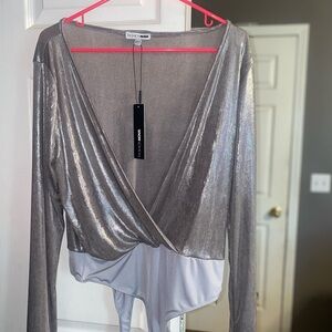 Fashion Nova Silver Metallic Women's Top